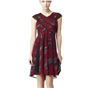 Designer REISS Loretta chiffon dress US size 8 black/red lightweight floaty